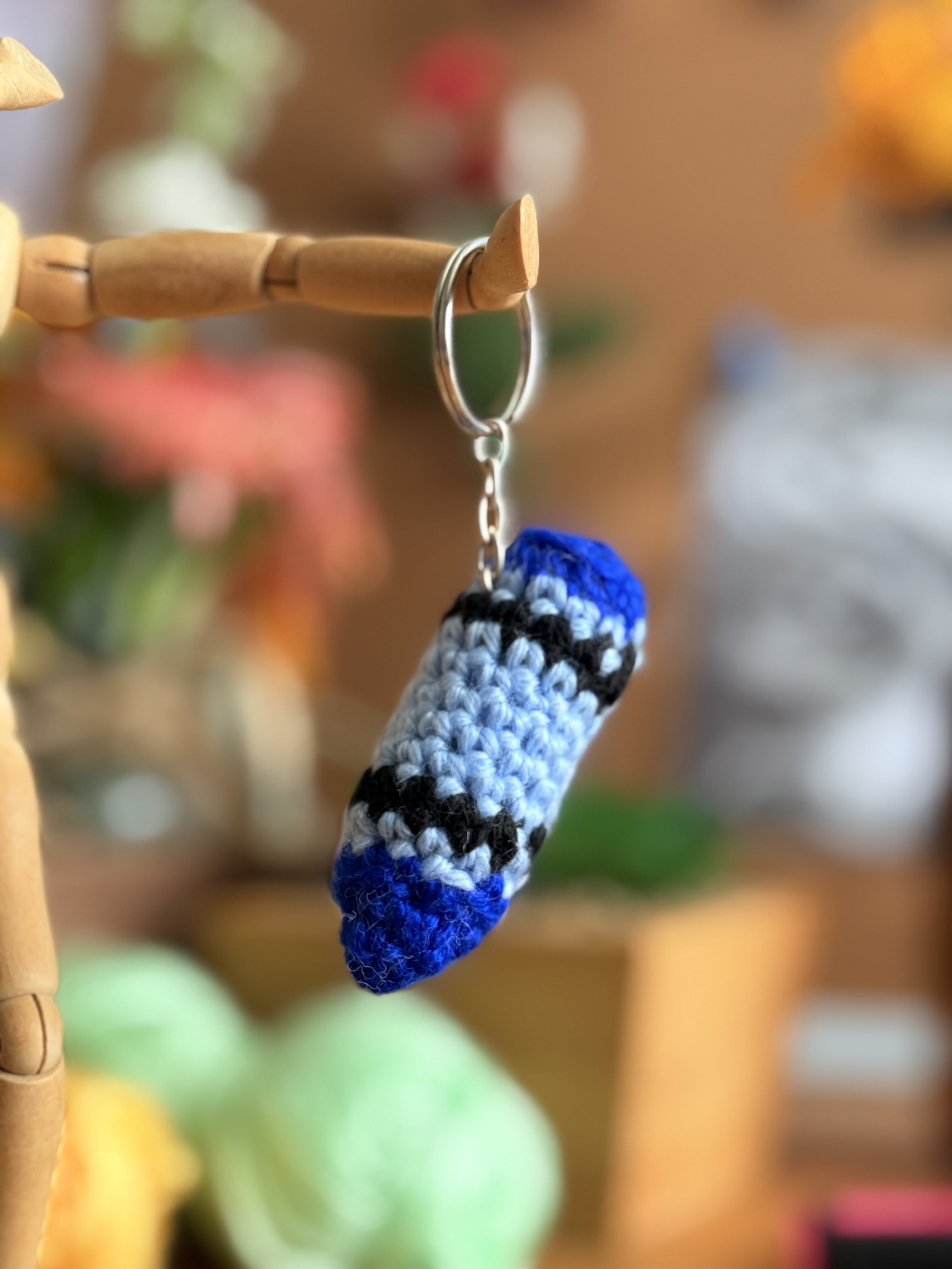 keychain crochet blue crayon toy