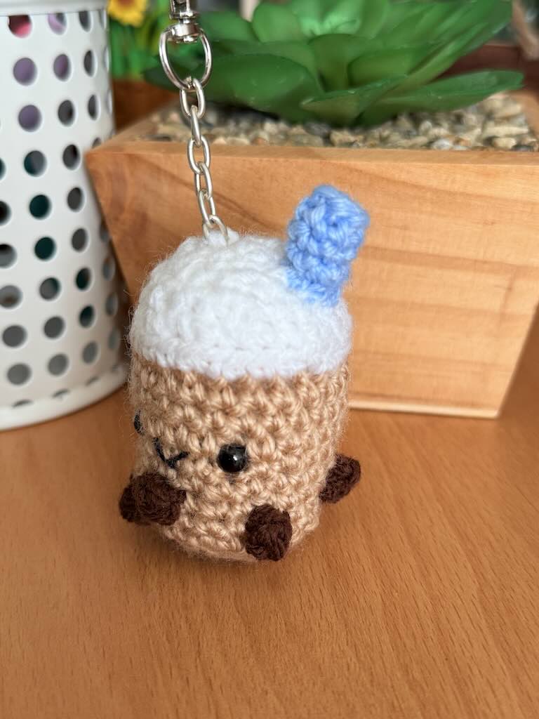 keychain handmade crochet boba tea toy with tiny tapioca pearls