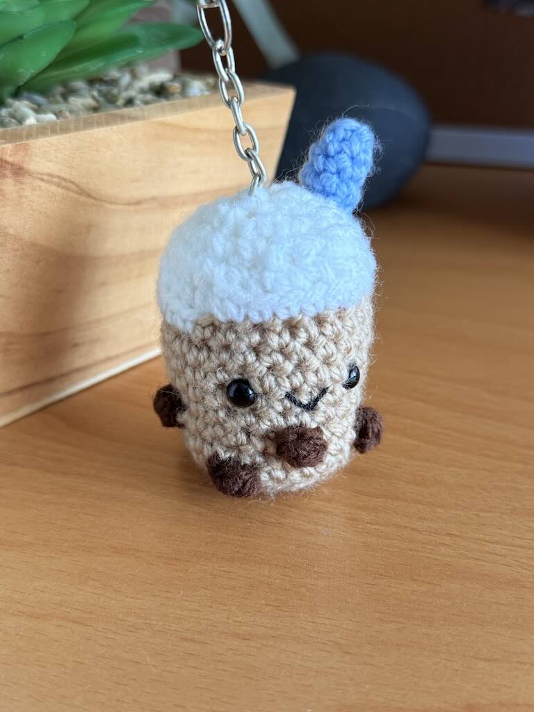 keychain handmade crochet boba tea toy with tiny tapioca pearls