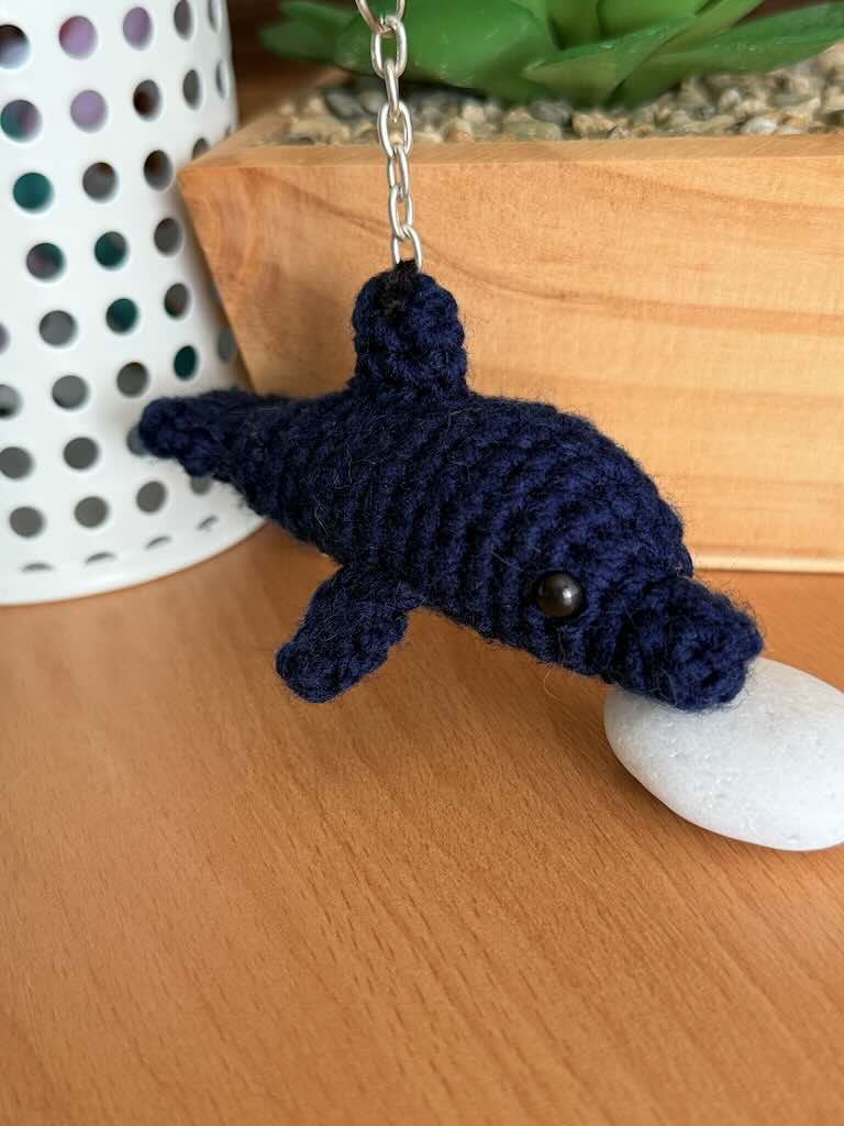keychain handmade crochet dolphin toy with curved body and soft fins