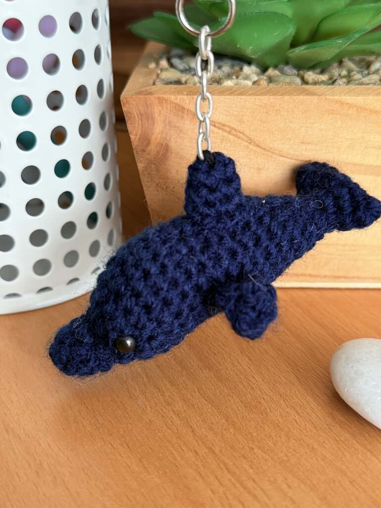 keychain handmade crochet dolphin toy with curved body and soft fins