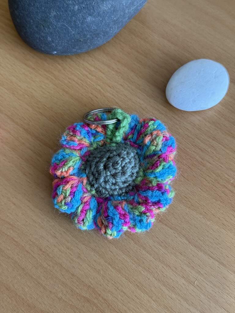 keychain crochet flower toy with colorful petals