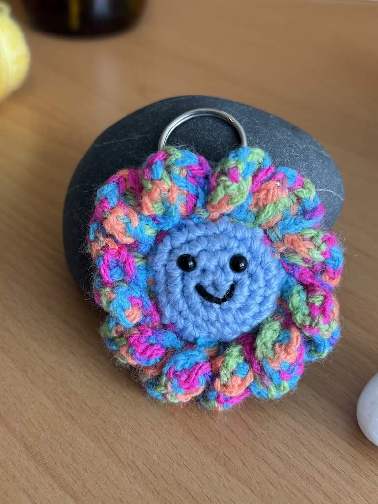 keychain crochet flower toy with colorful petals