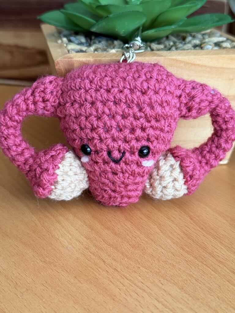 keychain handmade crochet uterus toy in pink yarn