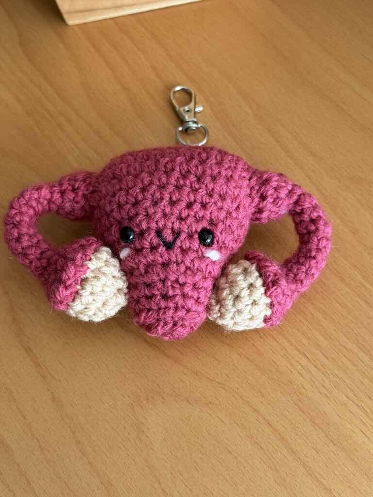 keychain handmade crochet uterus toy in pink yarn