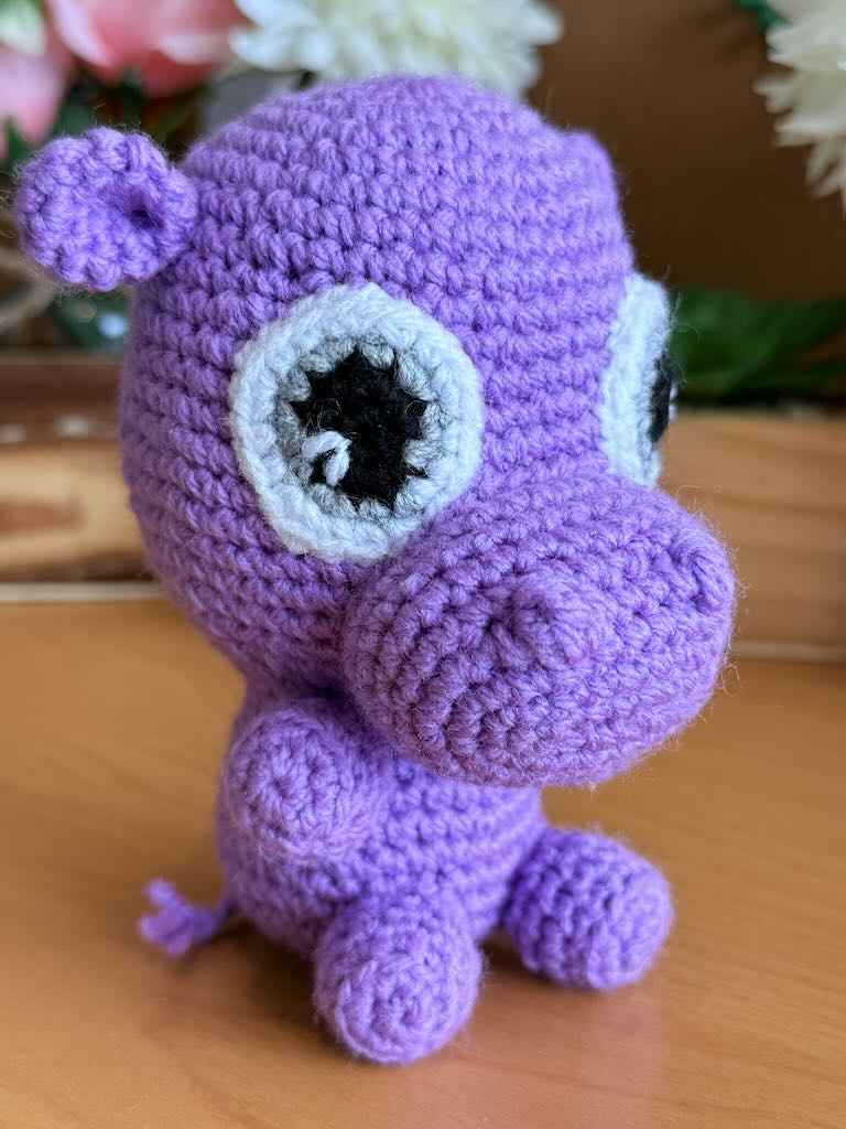 handmade crochet cute purple baby hippo with soft round body and big eyes